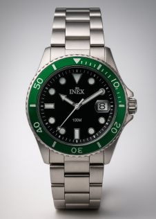 A69490-1S5P INEX Stainless Steel Dive Watch with Green Bezel – 100M Water Resistant