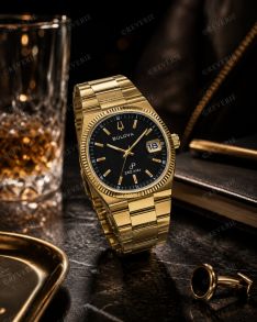 97B246 Bulova Mens Golden Black Vintage 38mm
