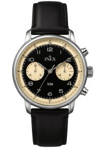 A69527S5A Inex Mens Vintage Silver Black Dual Time 41mm