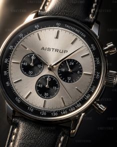 AIW8902 Aistrup Mens Silver Charcoal Sapphire Chronograph Stitched Leather 42mm