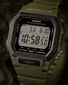 W-738H-3AVEF Casio Mens Green Square Digital Vibration Alarm 42mm