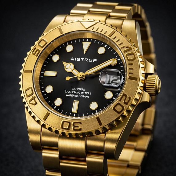 Aistrup Mens 100m Classic Full Golden Sapphire 40mm